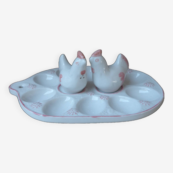Old Vintage White and Pink Ceramic Egg Display Dish