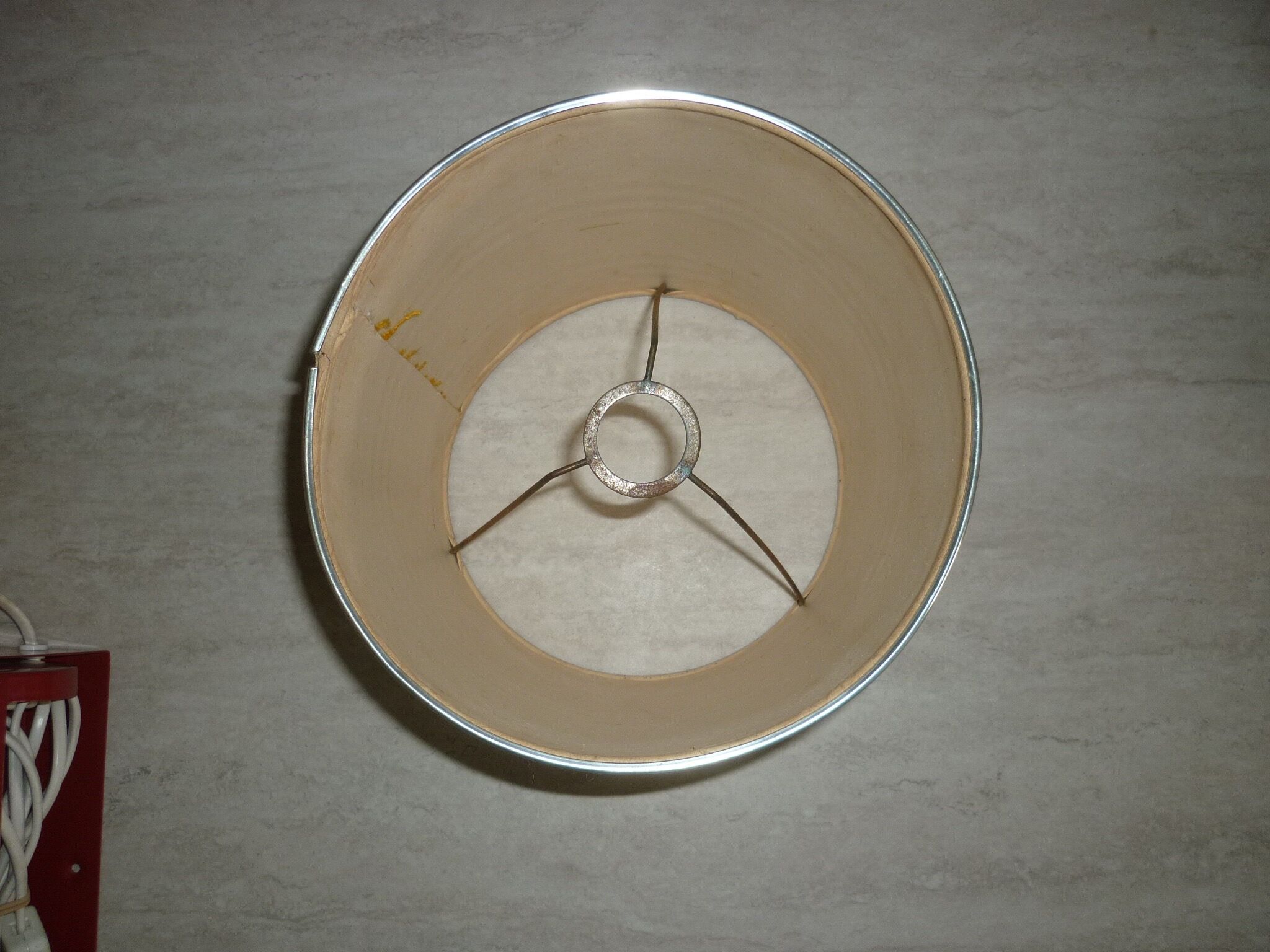 Vintage orange lampshade edged with aluminuim