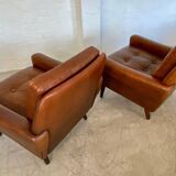 Vintage retro danish mid-century svend skipper club chairs in cognac leathe