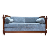 Canapé-lit style Louis XVI – Hêtre teinté acajou & velours bleu