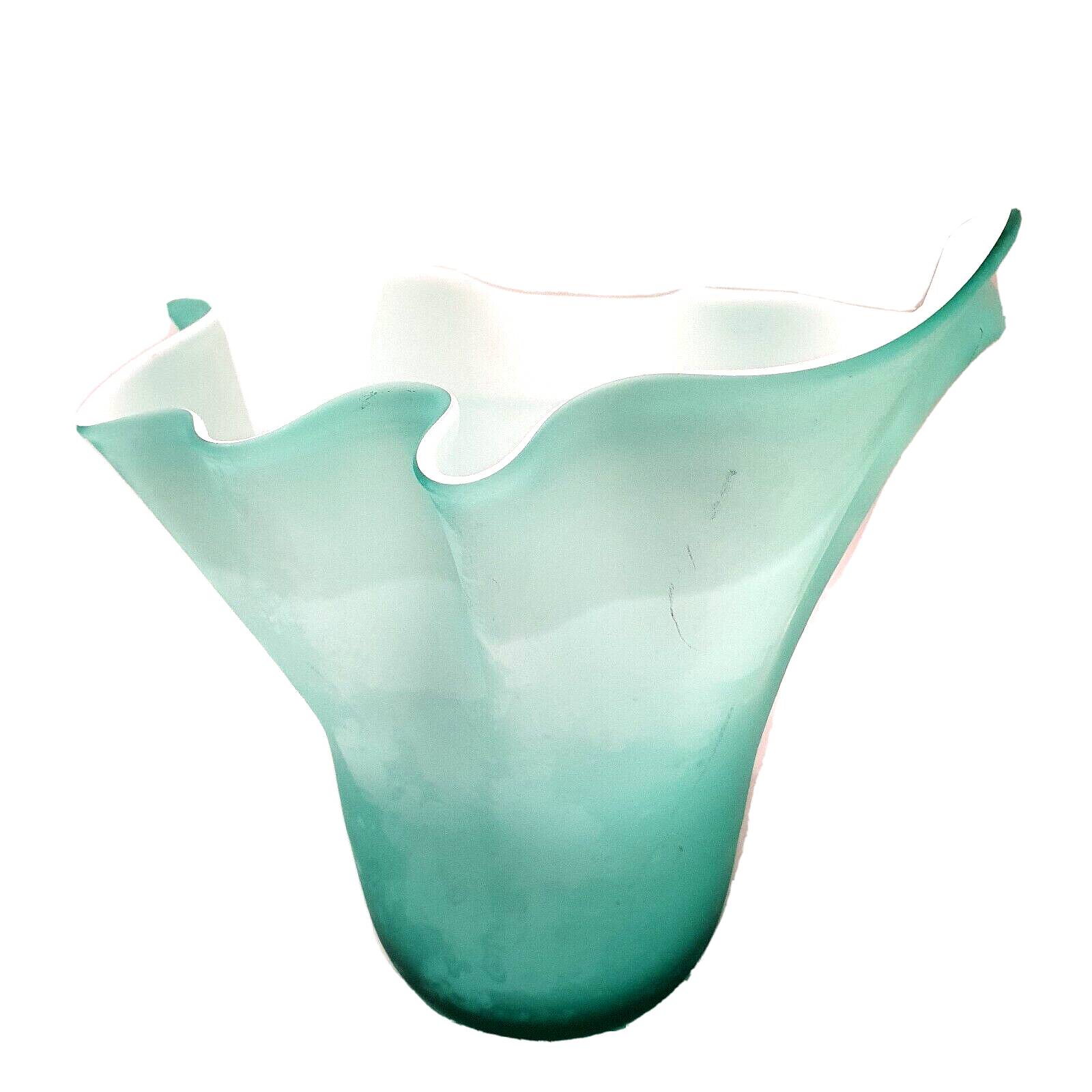 Vase handkerchief opaline turquoise interior white handmade work art deco