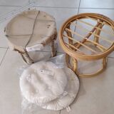 Pair of rattan and bamboo poufs