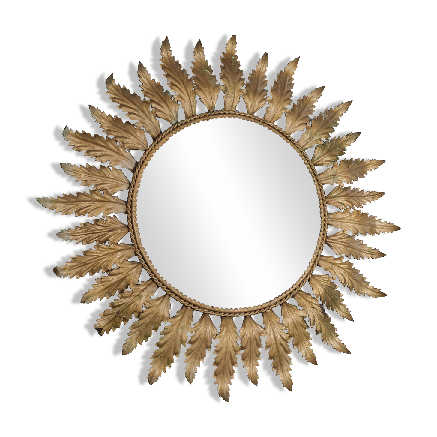 Miroir soleil  feuilles d'acanthes métal doré vintage 50s
