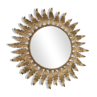 Miroir soleil  feuilles d'acanthes métal doré vintage 50s