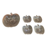 Salad bowl + 4 vintage moulded glass bowls in apple shape #D457