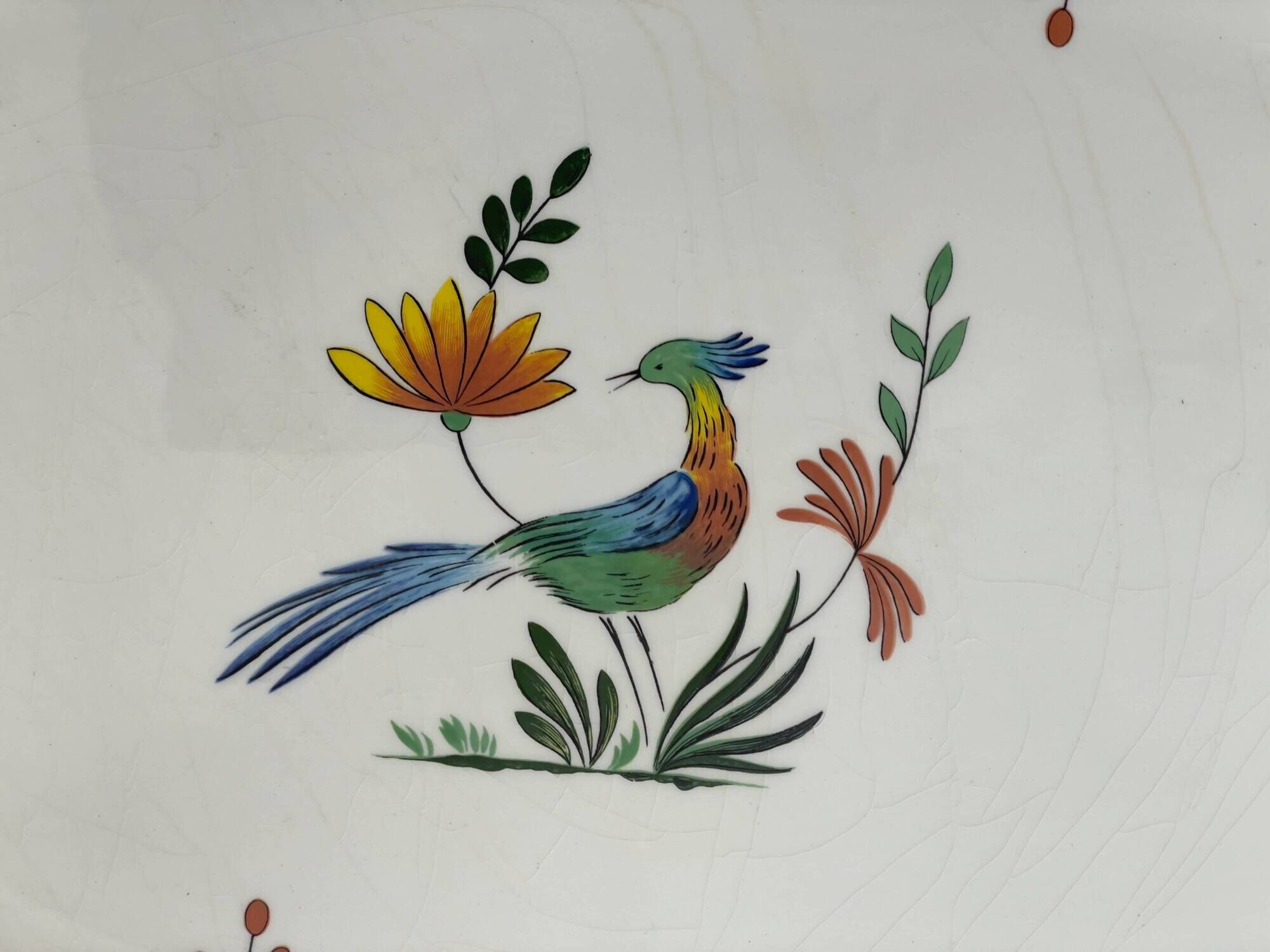 Plat de service ovale en faïence de Gien « oiseaux de paradis »