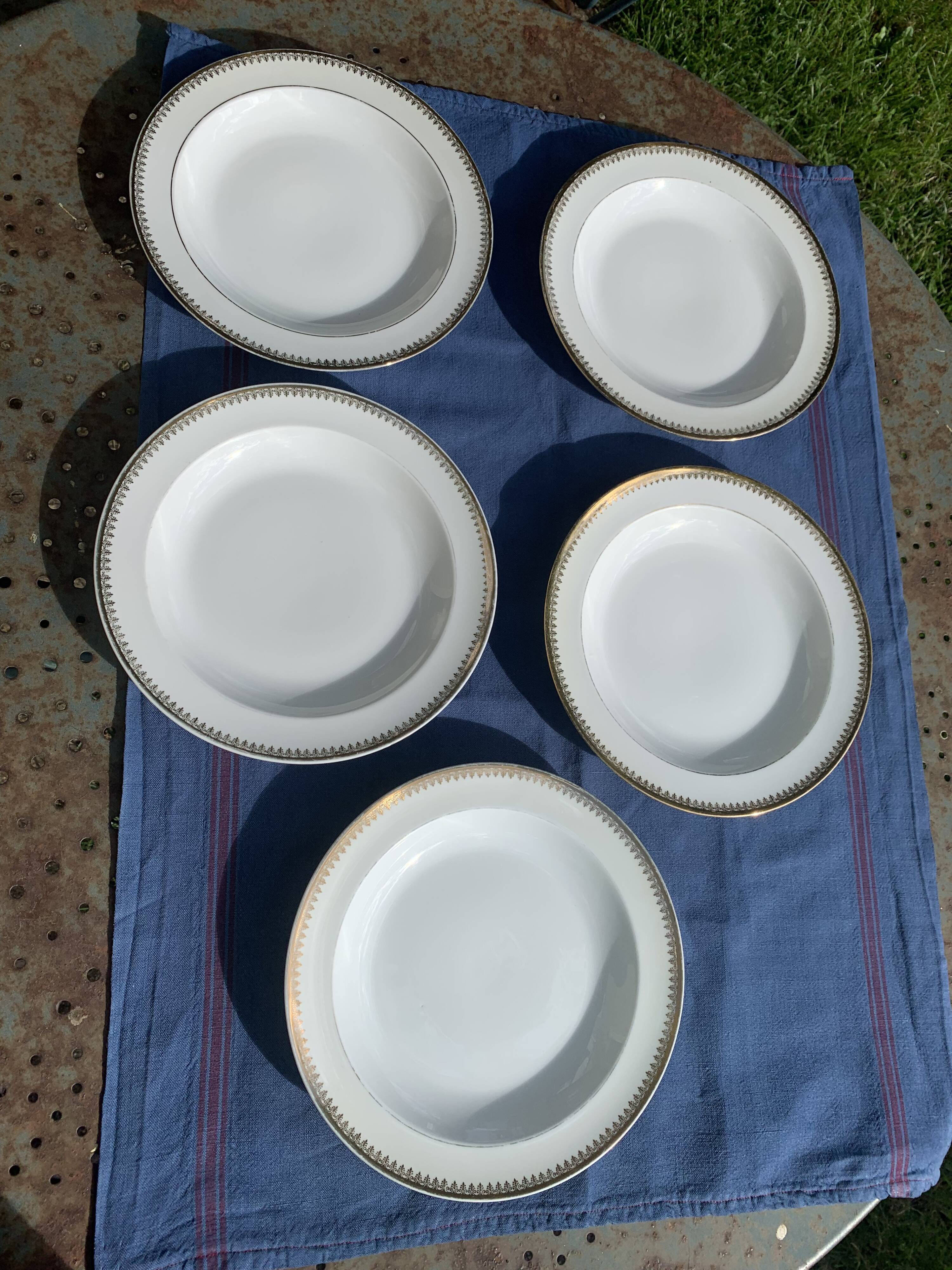 5 Limoges porcelain soup plates stamped UC Limoges France