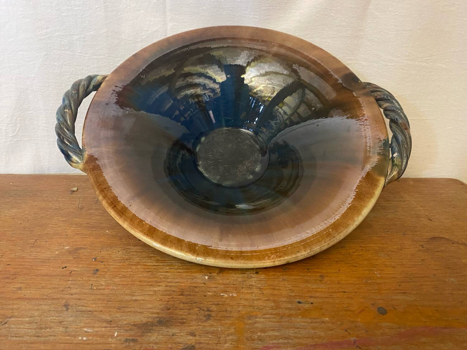 VALLAURIS Ceramic Brown & Blue Vintage Centerpiece