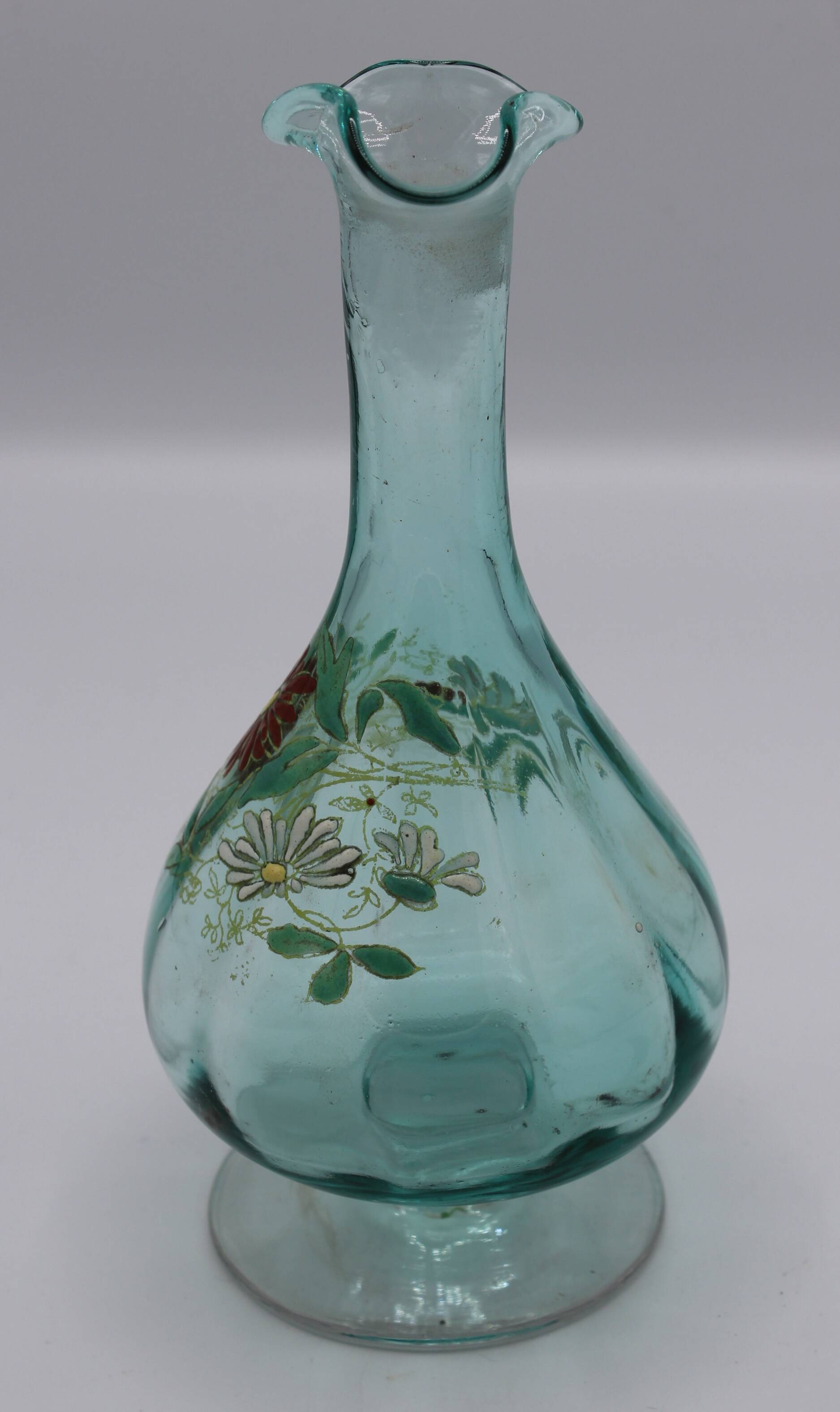 Magnifique service a liqueur en vere bleu emaille legras george sand art no