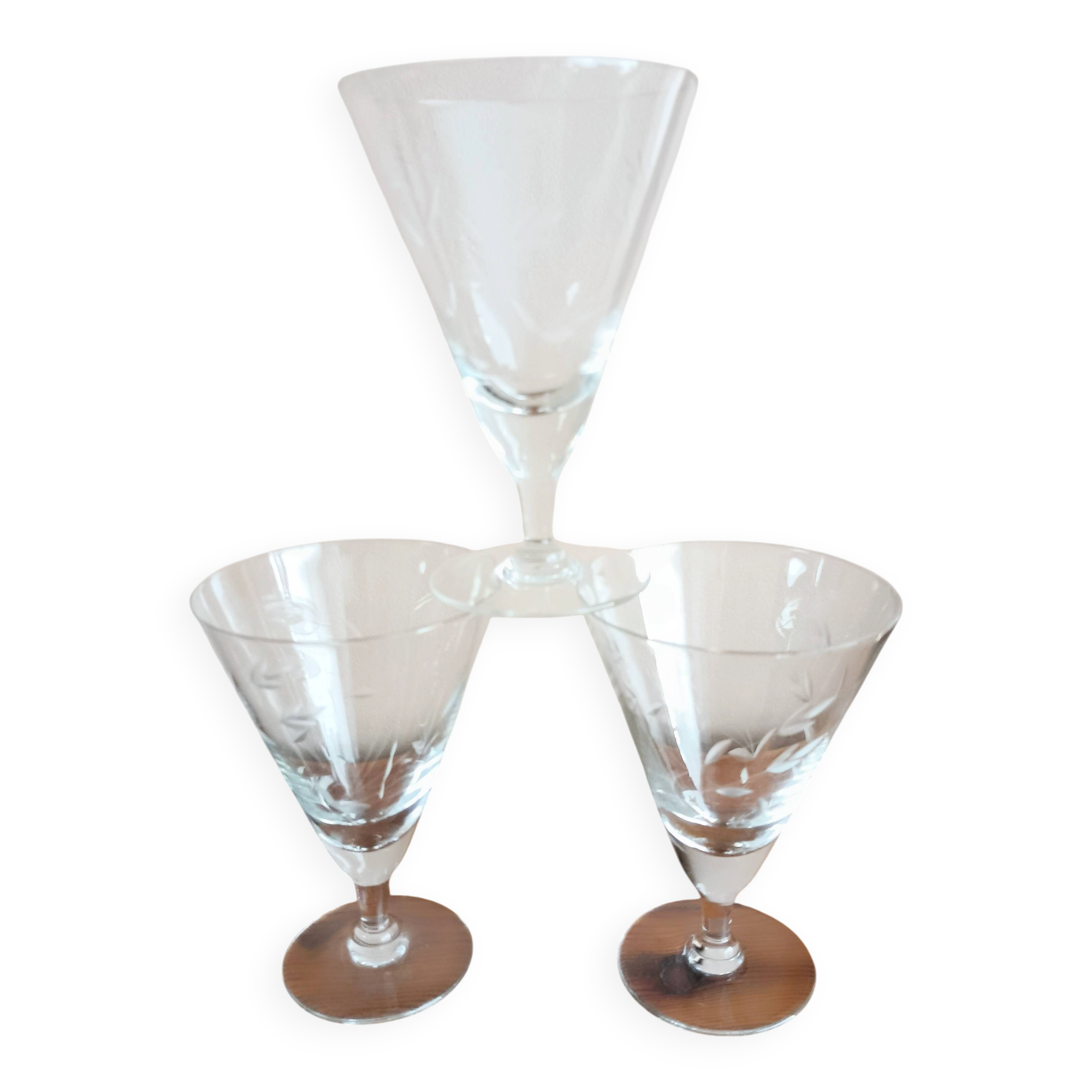 Set of 3 stemmed glasses, foliage design