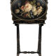 Small table with Napoleon III work, wood and boiled cardboard decorated with flowers painted with flowers