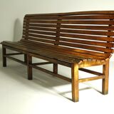 Long indoor railway station bench in solid beech wood 1930