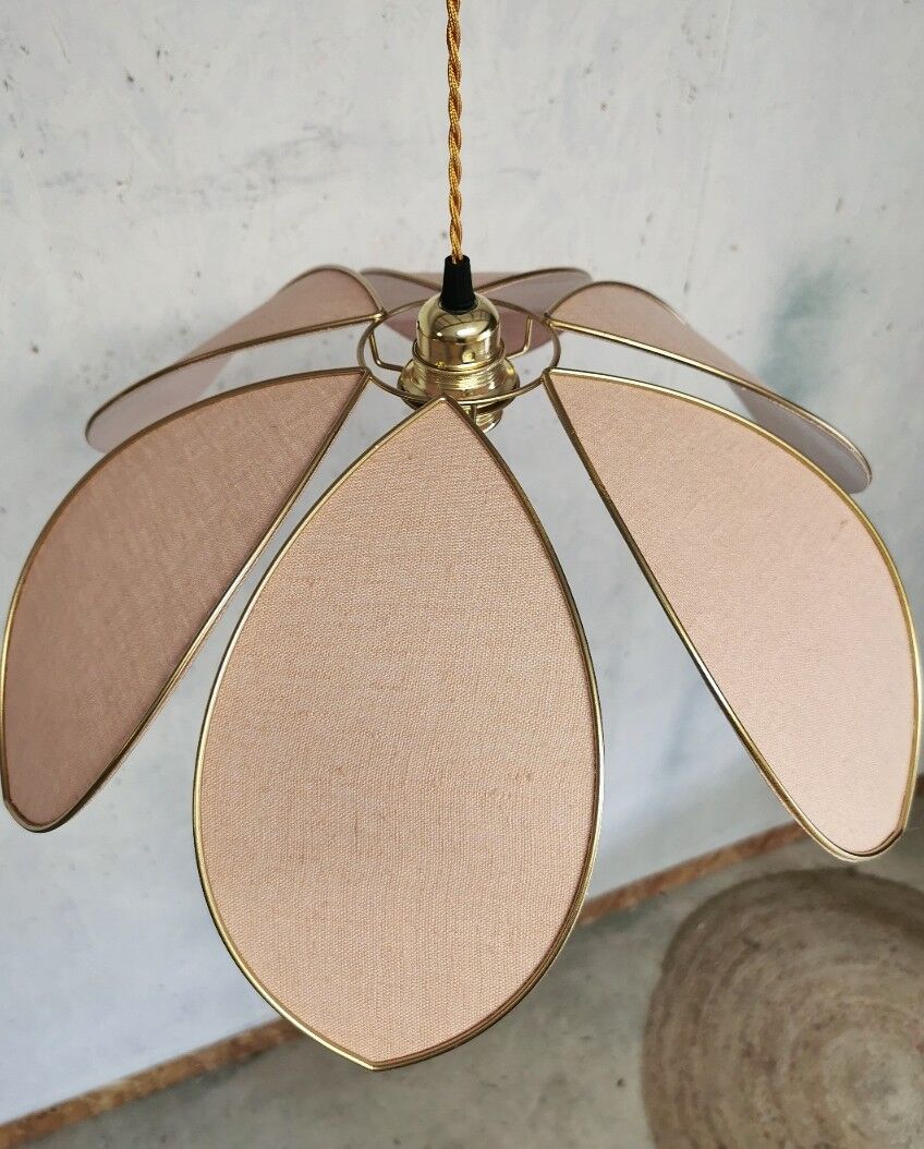 Suspension flower lamp 6 petals linen nude