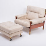Beige Midcentury Lounge Chair with Ottoman Model "Sella" by Carlo de Carli