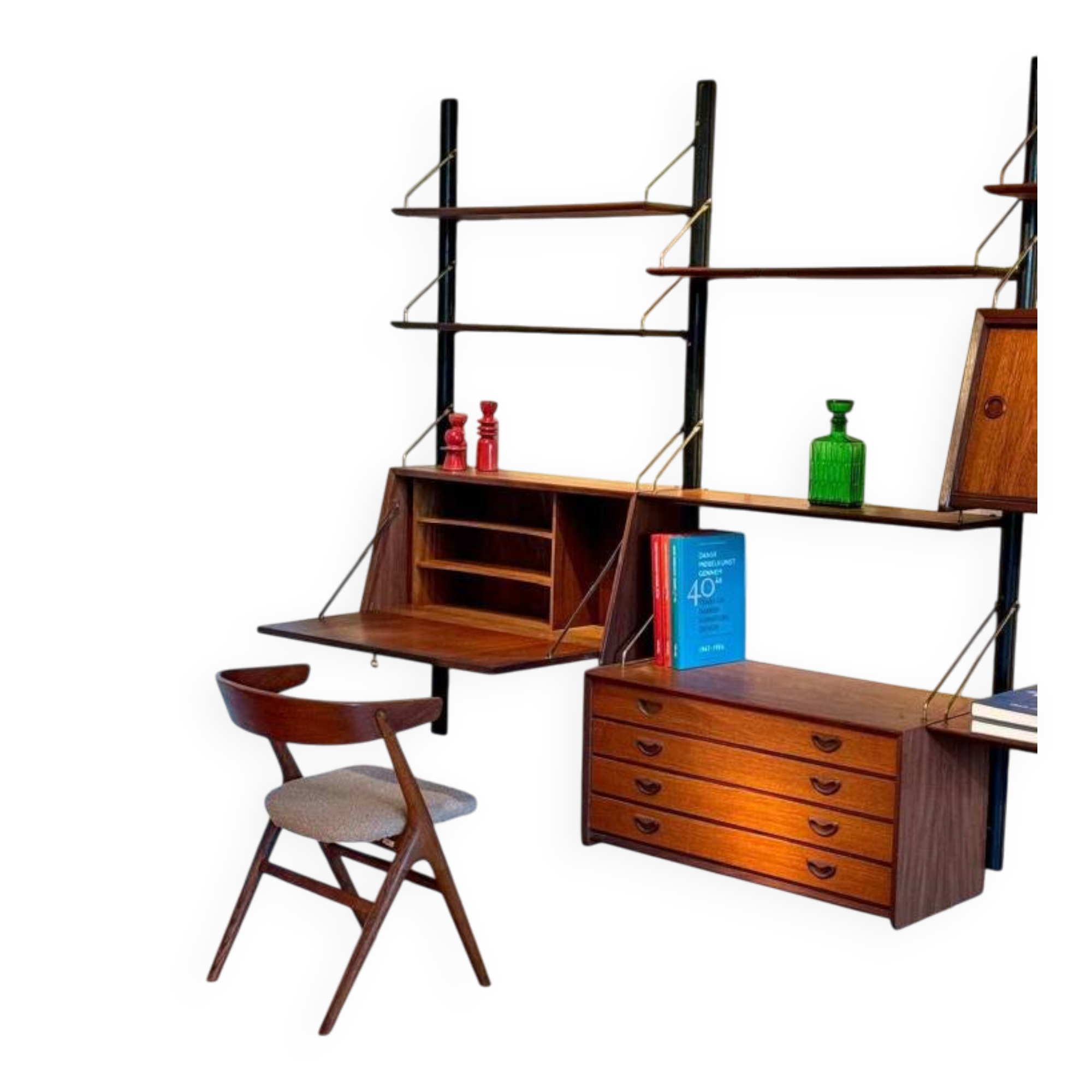 Bibliothèque système mural scandinave vintage "Kristen" de Louis Van Teeffe