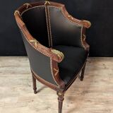 Louis XVI style office chair in mahogany and gilded bronze