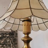 Brass lamp and mother-of-pearl lampshade circa 1970/80