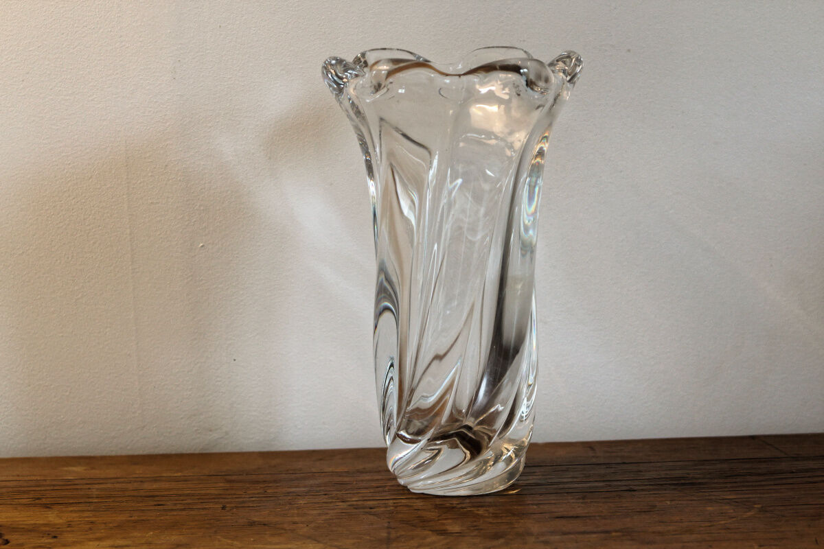 Twisted crystal vase, signed