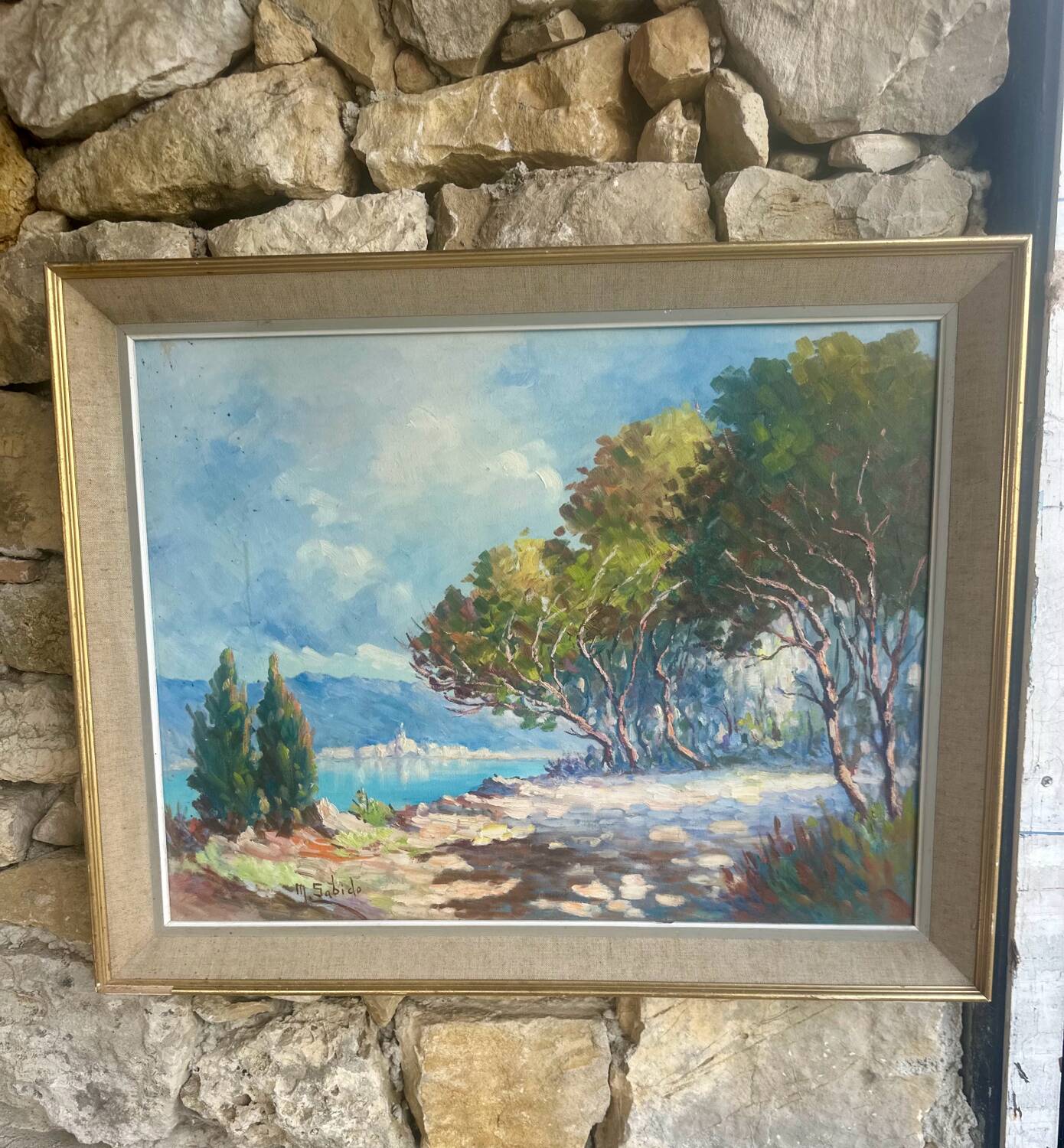 Mediterranean Landscape Painting Signed by Mr. Sabido