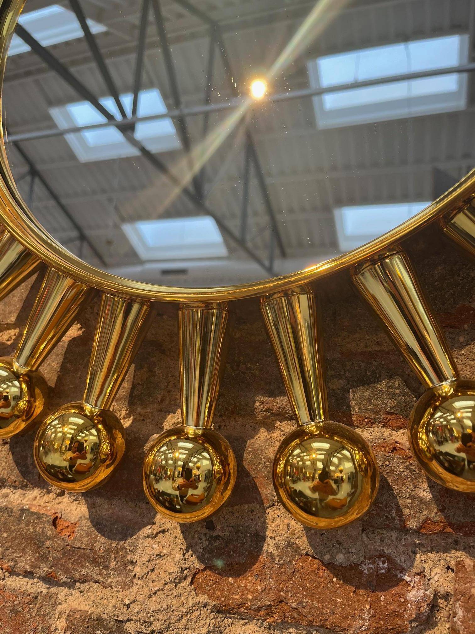 Jack Wall Round Mirror by Jonathan Adler, Polished Brass, 60cm Starburst