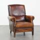 Fauteuil vintage en cuir de mouton avec dossier haut