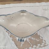 Saucière Salins France in speckled earthenware light blue foral decoration