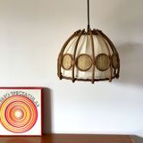 Scandinavian suspension in rattan canvas and canework 1960
