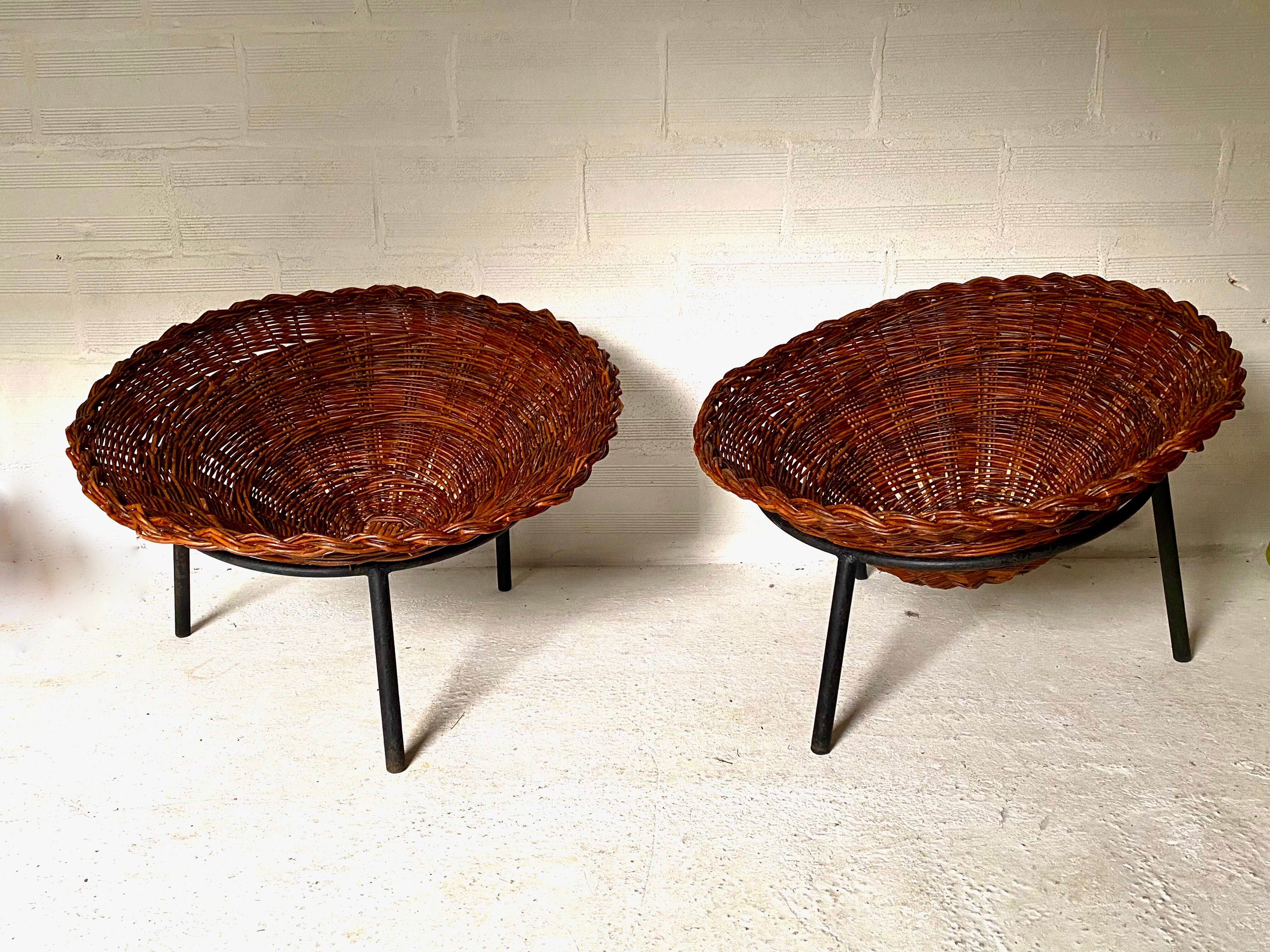 Pair of wicker basket armchairs