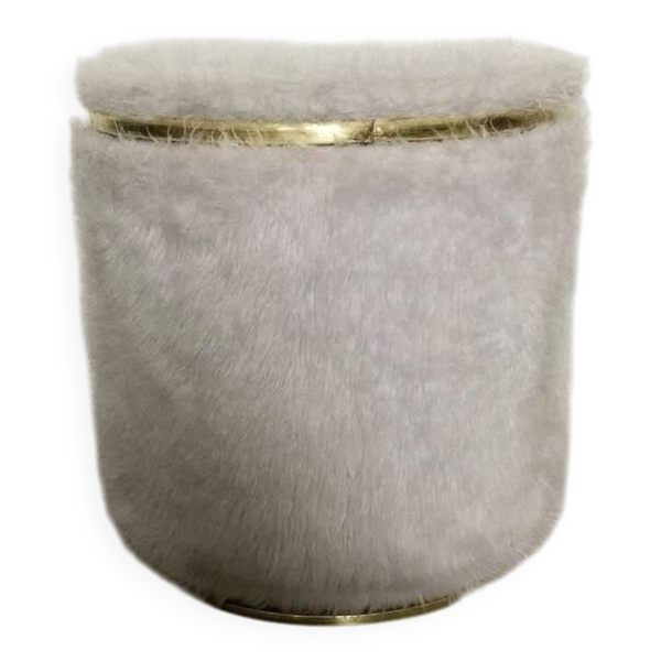 Pouf moumoute laiton vintage