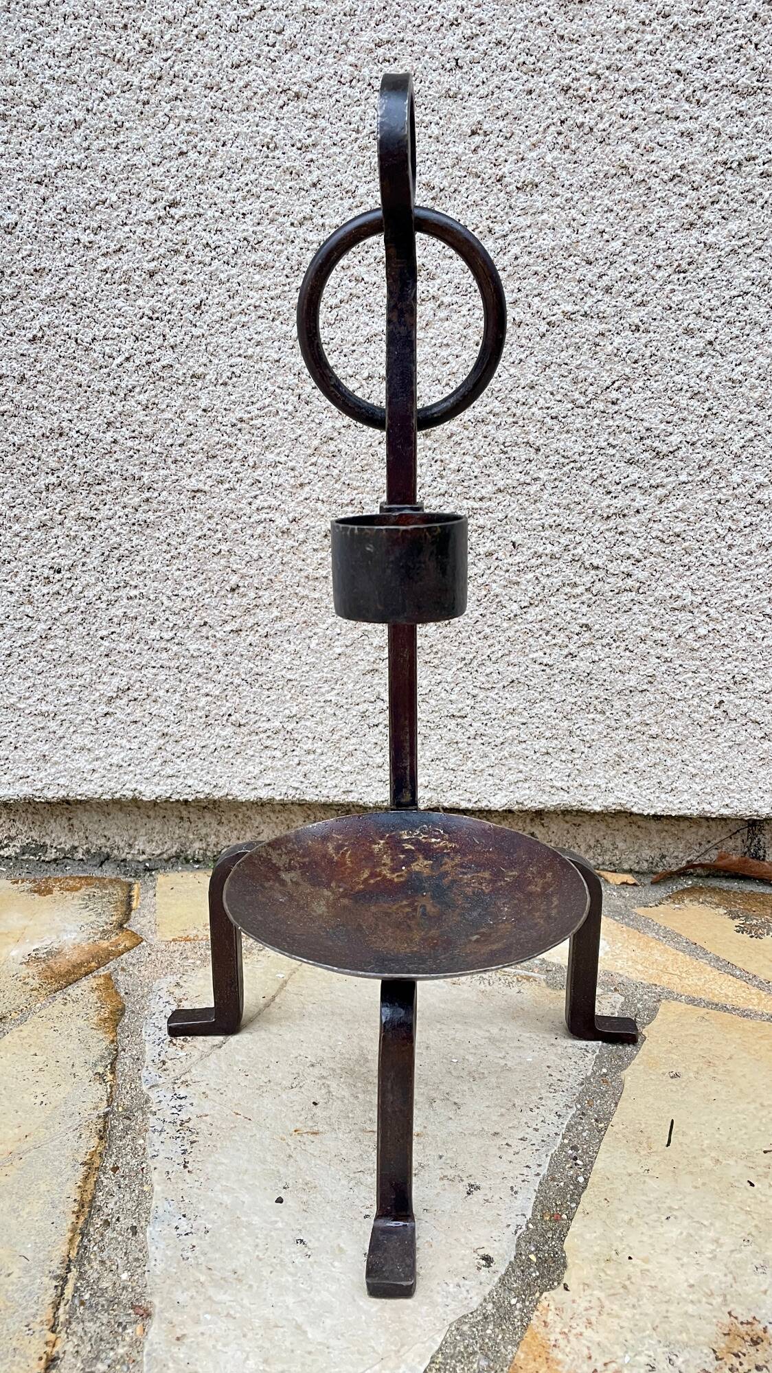 Vintage brutalist steel candle holder