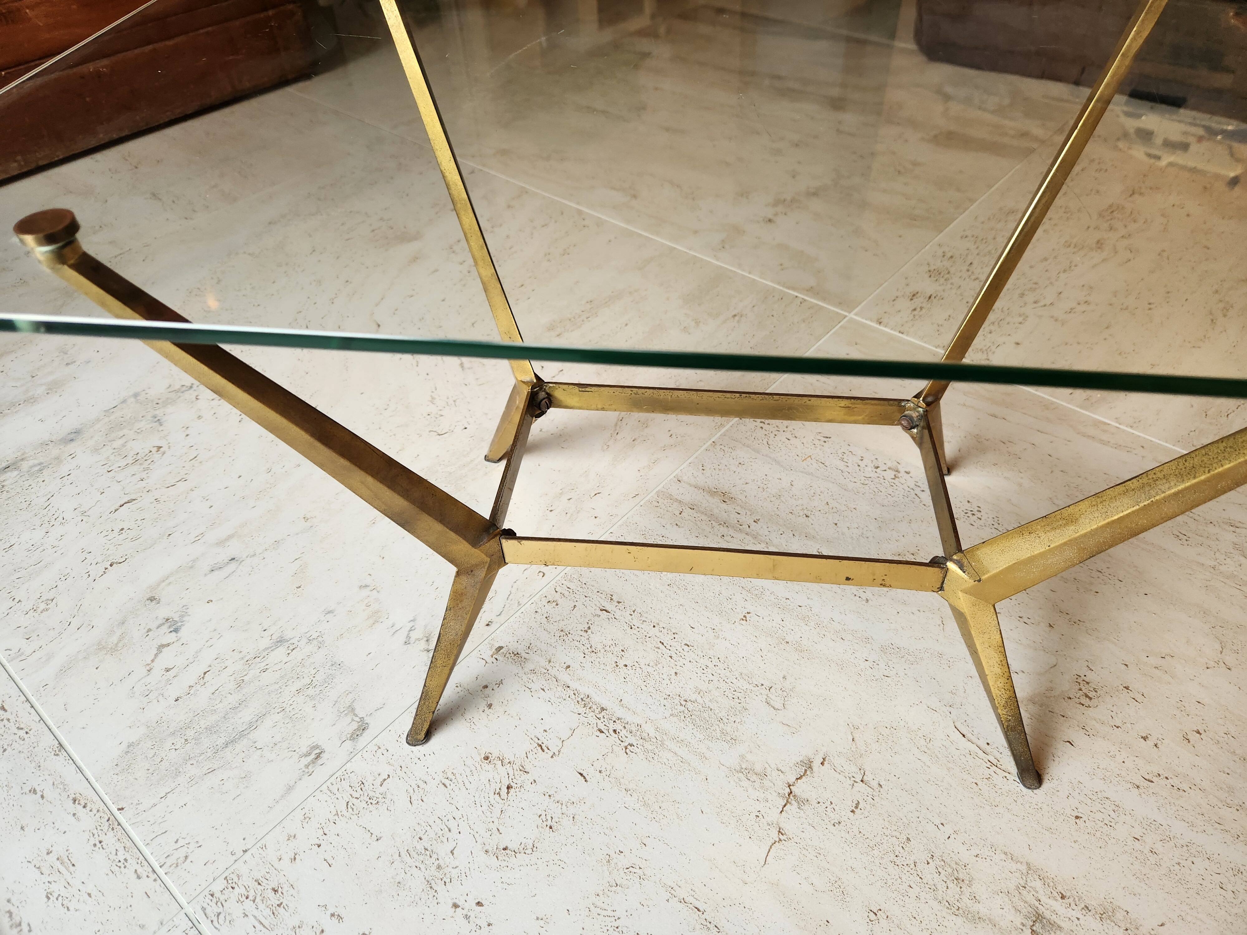 Vintage coffee table (1950s) with a glass top - bronze legs