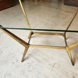 Vintage coffee table (1950s) with a glass top - bronze legs