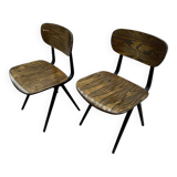 2 industrial style chairs in wood and metal