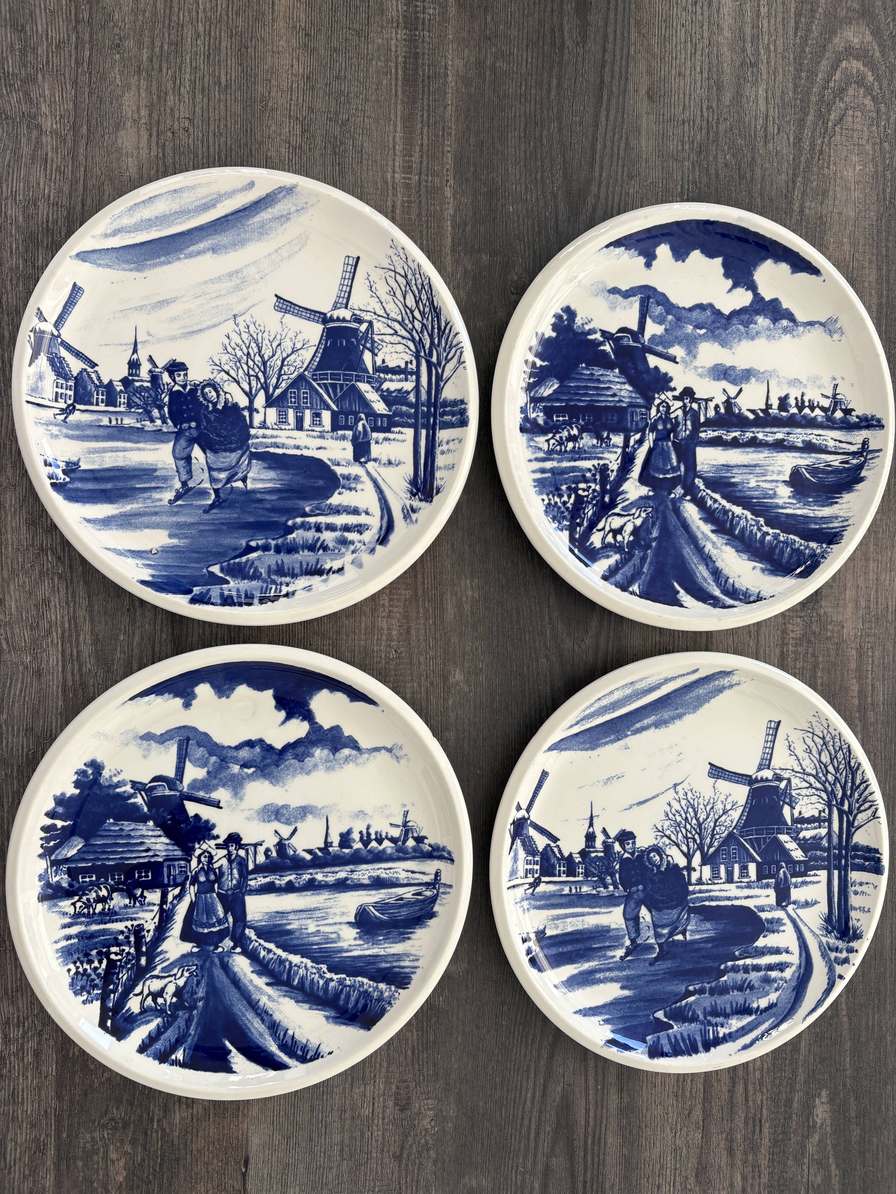 4 Delft Boch dinner plates