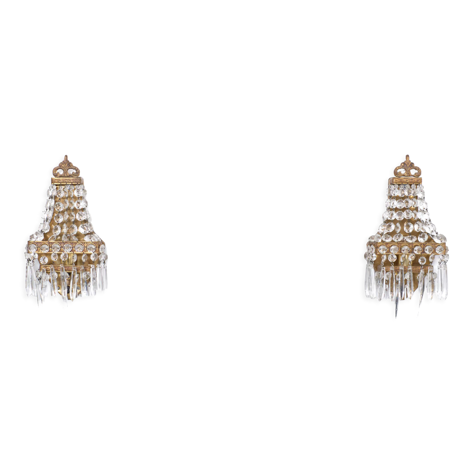 Pair of chrystal wall lights, 1950s, France