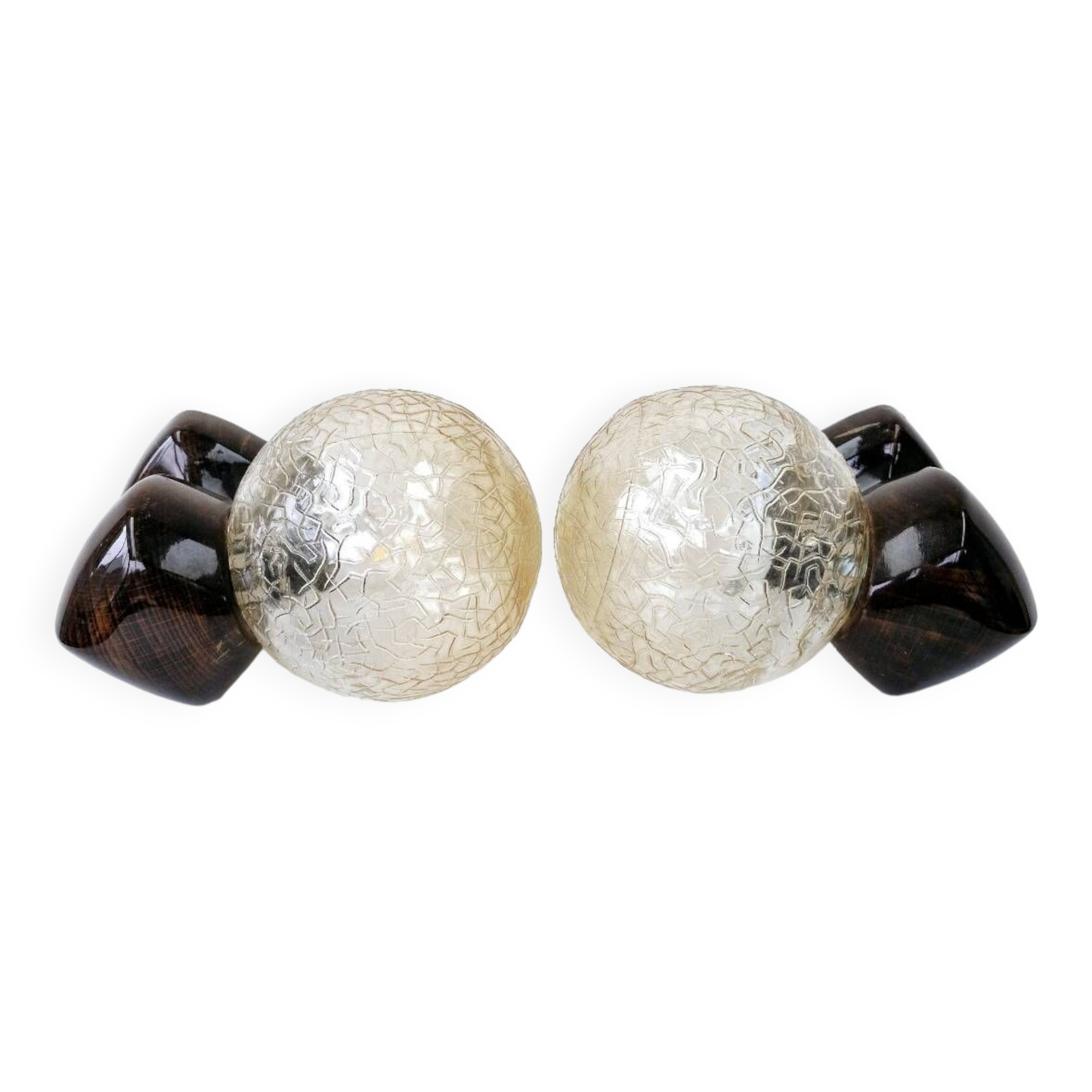 2 Art Deco ball wall lights Wood Cut glass Functional