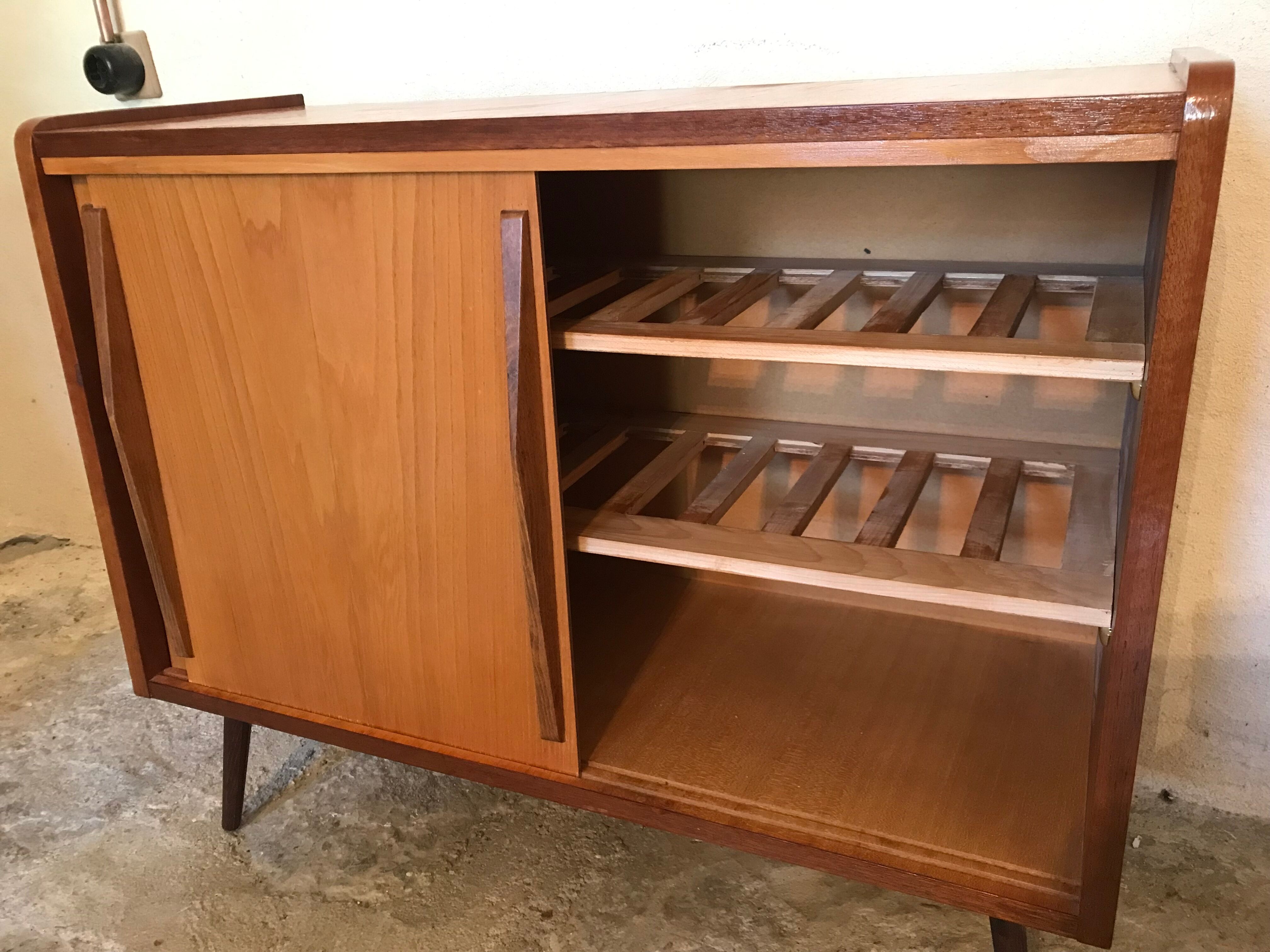 Vintage storage cabinet sliding doors feet compass
