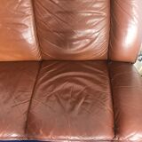 Scandinavian leather and linen sofa