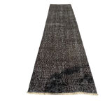 Distressed turkish narrow runner 290 x 60 cm wool vintage rug, overdyed black