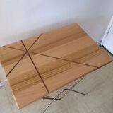 Vintage gilded metal side table with magazines/vinyl records and original wooden top