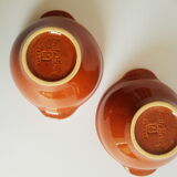 Duo of vintage Emile Henry cognac ear bowls