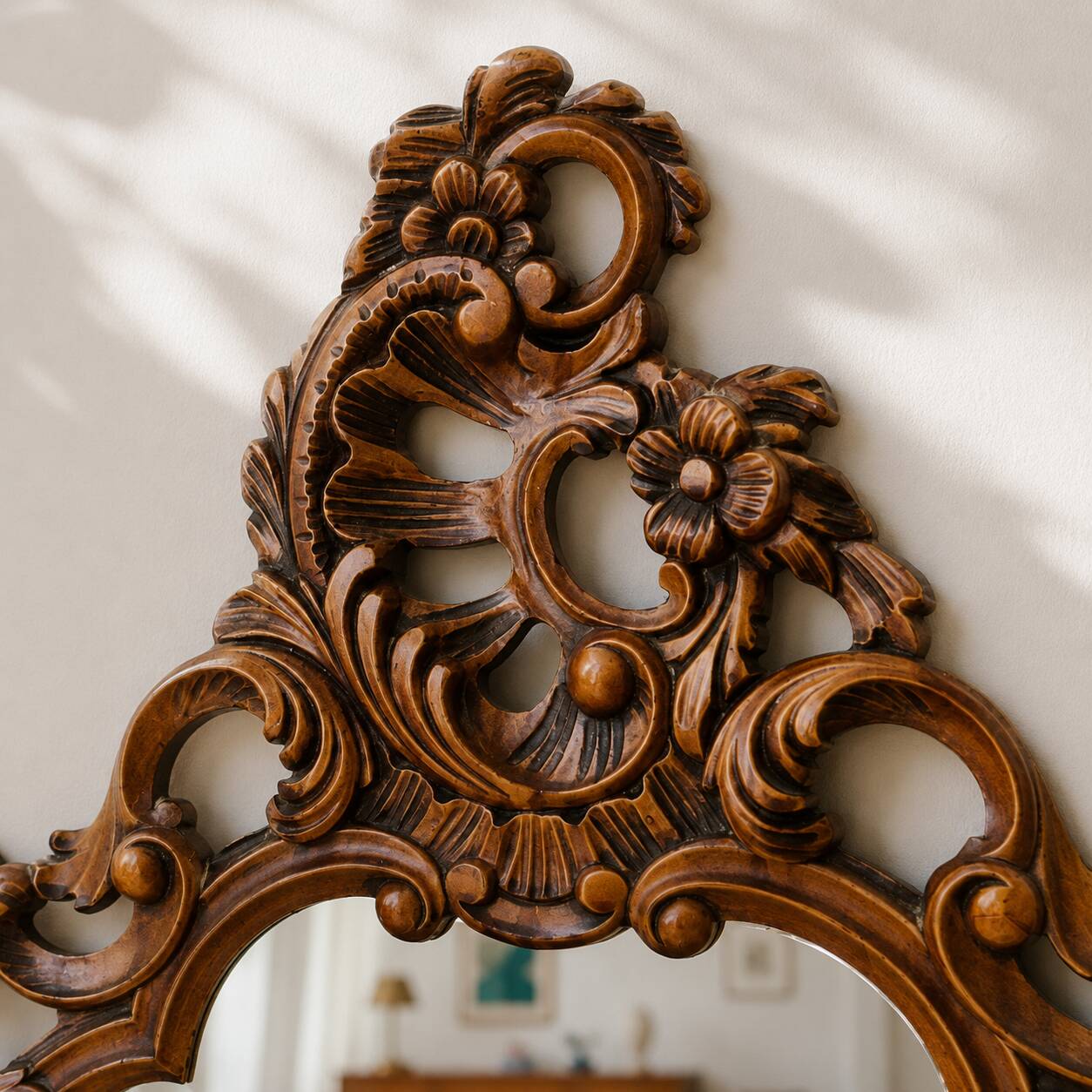 Large vintage baroque mirror in Rococo Louis XV style.