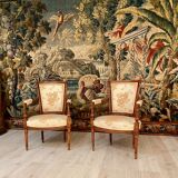 Pair of armchairs cabriolet style louis xvi period xixth