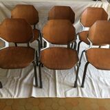 industrial chairs in brushed aluminum and wood year 80