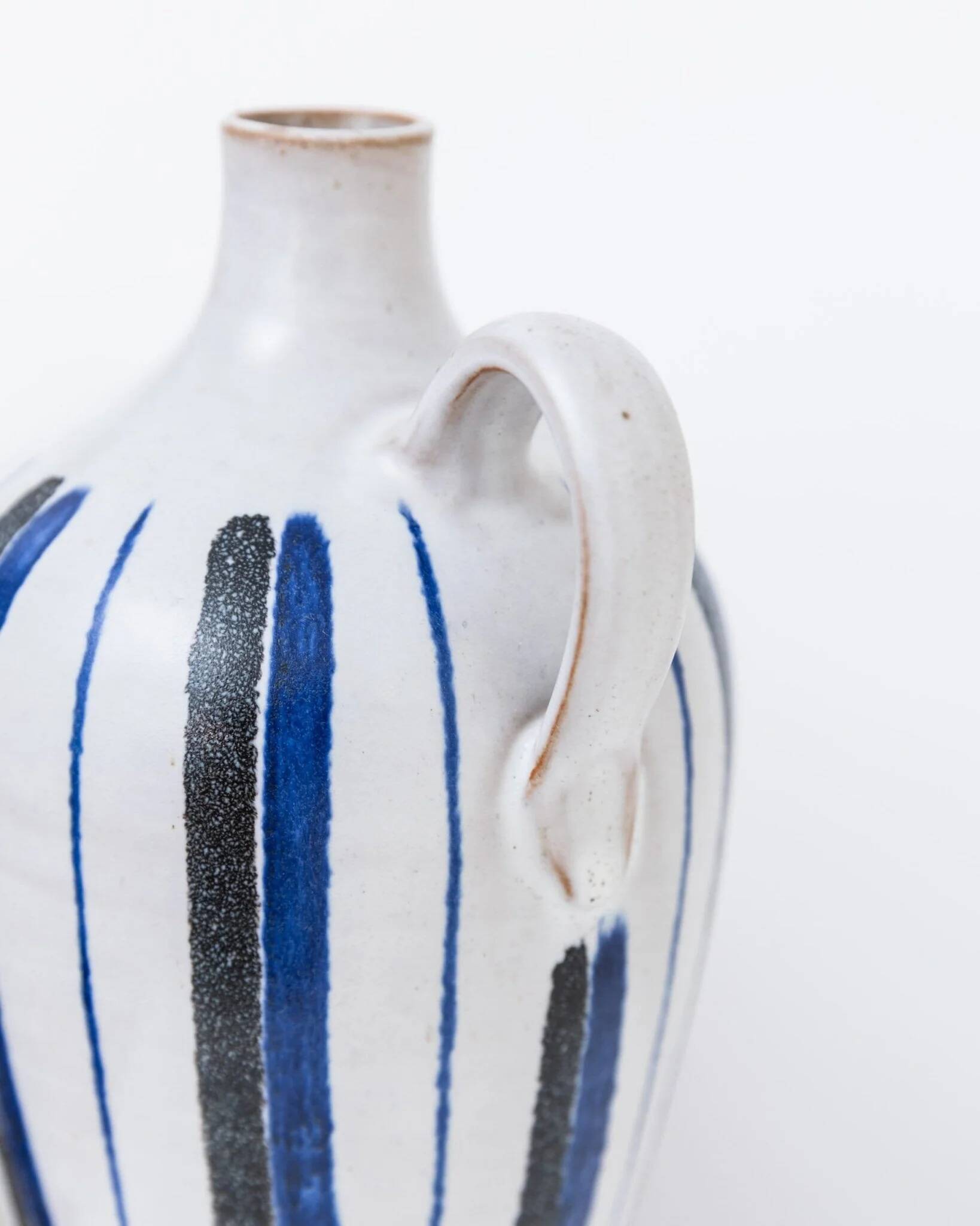 Blue Ceramic Vase by Friedel for PGH Bürgel, Mid-Century Keramik, 1960s, Hand-Painted Stripes
