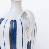 Blue Ceramic Vase by Friedel for PGH Bürgel, Mid-Century Keramik, 1960s, Hand-Painted Stripes