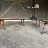 Pair of large solid oak farm benches