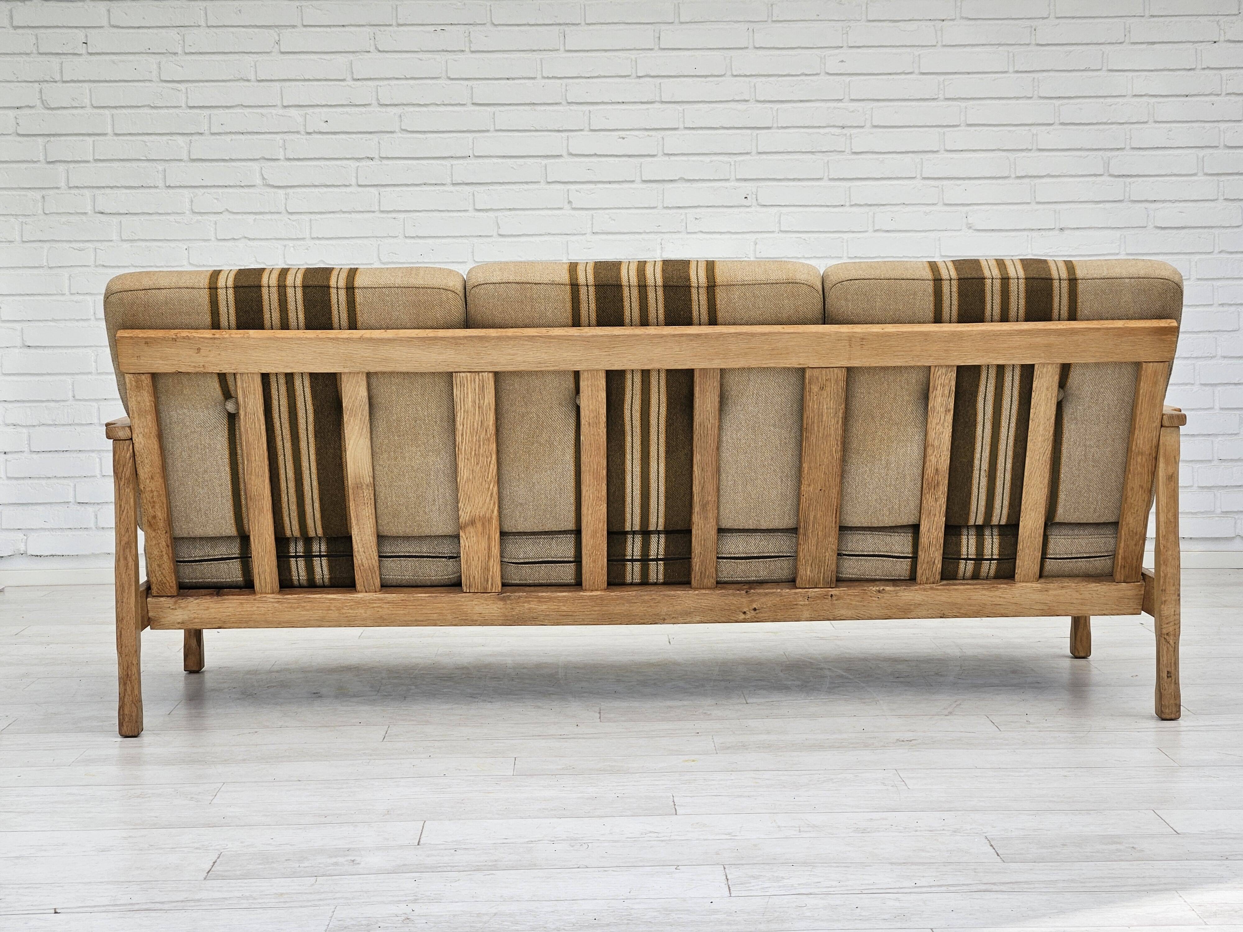 1970s, Danish 3 seater sofa, original very good condition, wool, oak.