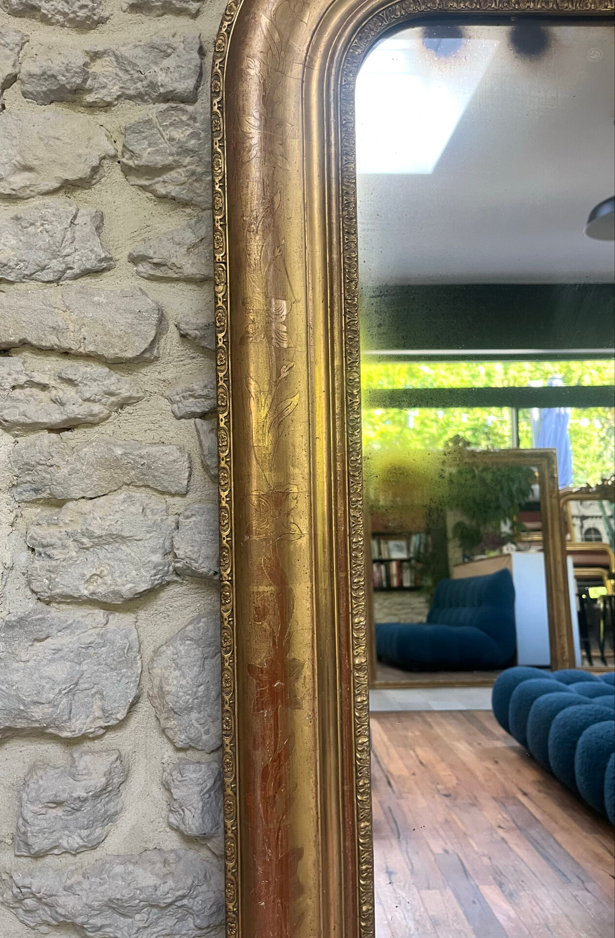 Louis-Philippe pearl mirror 172/121cm gilded with gold leaf, overmantel