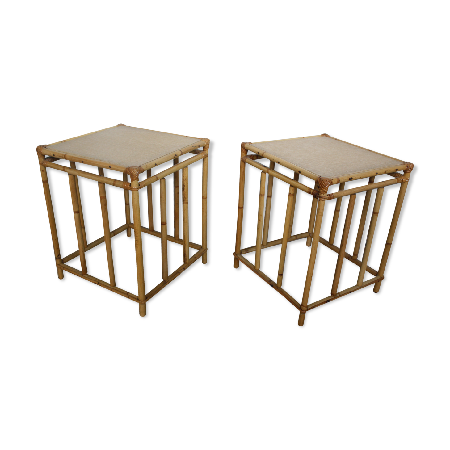 Pair of vintage rattan bedside tables